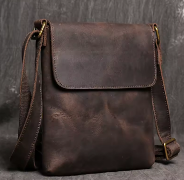 Vintage Brown Crossbody for Men Genuine Leather Men's Casual Shoulder Bag Fashion Design Sling Bag 7.9 inch ipad Phone Bag