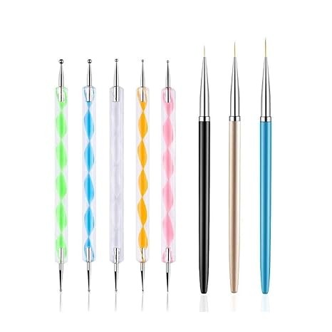 5PCS Dotting Pens with 3 PCS Nail Painting Brushes, Nail Art Design Tools