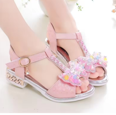 Girls Flat Heel Sandals Kids Girls Spring Summer Little Kids Princess Dress Bow Fashion Teenage Shoes
