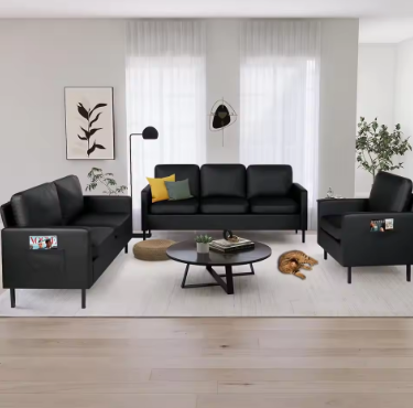 3 Piece Living Room Furniture Sets, 3 Seat Couch and Loveseat with 2 USB, Single Sofa Accent Chair, Modern Small Couches