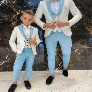 Three PiecesContrast Color Slim Fit Parent-child Suit Men Summer Wedding Party Set Blazer +Vest +Pants Terno Masculino Completo