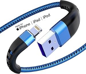 Essri 2Pack for iPhone Charger Cord 6FT, Lighting Cable 6 Feet to USB Charging Cable, Nylon Braided Charging Cord 6 Foot Compatible with iPhone 14 13 12 11 X XS XR 15 Pad - Blue