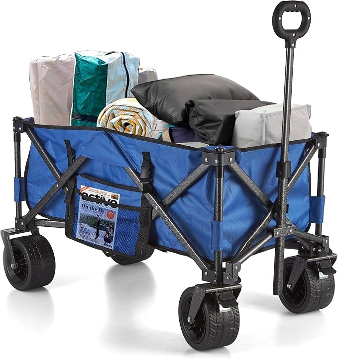 Wagon Cart Collapsible Folding Wagon, 440lbs Wagon Cart Beach Cart Foldable, Outdoor Utility with Silent Universal Wheels, Side Pockets, Adjustable Handle for Picnic, Shopping, Camping, Garden