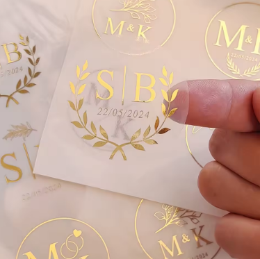 50pcs Gold Foil Stickers Personalized Wedding Invitation Envelope Seals Clear Label 3cm-8cm Monogram Favour Sticker Party Supply