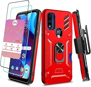 for Motorola Moto G Power 2022 Case with Screen Protector Moto G Power Case 2022 with Belt Clip Moto G Power Case 2022 with Ring Holder Military Grade Case for Moto G Power 2022 Men Women (Red)…
