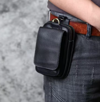 NZPJ Genuine Leather Men's Waist Bag Top Layer Cowhide Fashion Hook Bag Leisure Belt Bag Cigarette Box 6.5-inch Mobile Phone Bag