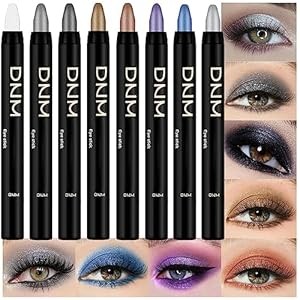 evpct 8Pcs Cream Eye Shadow Brightener Sticks Set for Eyes, Pearl White Smokey Black Gray Khaki Royal Blue Violet Purple Silver Glitter Shimmer Liquid Pencil Eye shadow Applicator Stick Palette Makeup