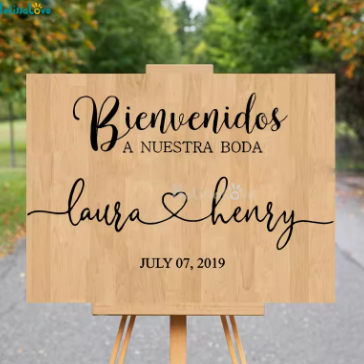 Spanish Bienvenido Welcome To Our Wedding Heart Design Decal Wedding Reception Party Sign Welcome Removable Vinyl Stickers BE004
