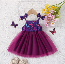 Summer New Girl's Cute Bow Suspender Patchwork Beautiful Mesh Fluffy Princess Dress Baby Birthday Party Dress