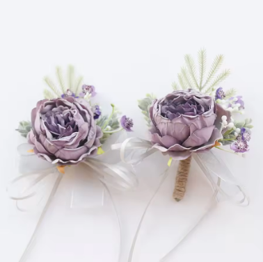 Rose Wedding Wrist Corsage And Boutonniere Set For Bride, Bridesmaid, Man, Groom, Red Rose Wedding Flowers Accessories Pr