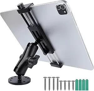 All-Aluminum Car Tablet Holder with Heavy Duty Drill Base, Compatible with iPad Pro Mini 4.7"-15" Samsung Galaxy Tab Tablets, Car Tablet Mount for Truck,Business ,Boat,Dashboard,Desk,Wall Mounting