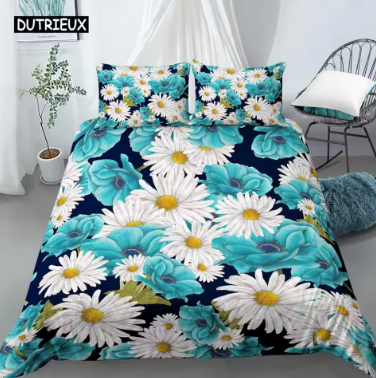 Leaves and Flowers Duvet Cover Set King Size Palm Leaves Pink Floral Print Quilt Cover for Girl Boy Polyester 2/3pcs Bedding Set