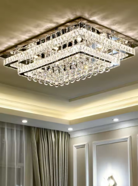 Modern Luxury Crystal LED Chandelier For Living Room Bedroom Dining Room Kitchen Ceiling Lamp Silver Chrome Remote Control Light