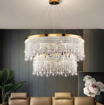 Modern K9 Crystal Chandelier Living Room Luxury Hanging Lamp Gold Led Circle Ceiling Pendant Light Design Lustre Home Decor