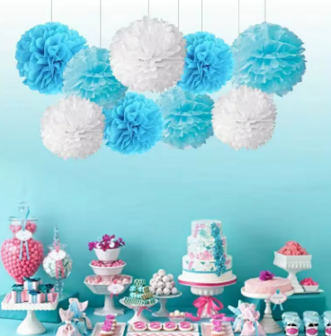 9pcs Vibrant Paper Pom Poms Flowers - Decorative Garland for Wedding, Bridal Shower, Baby Shower, Engagement, Bachelorette Party