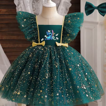 Lilo Stitch Baby Girls Pink Sequin Party Dress Birthday Princess Outfit Kids Formal Pageant Ball Gown Infant Carnival Vestido