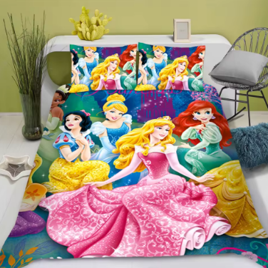 Disney Princess Series 100% Polyester Bedding Set Duvet Cover For Home 3-Piece Set 1 Quilt Cover Anime Cute Printed Cartoon