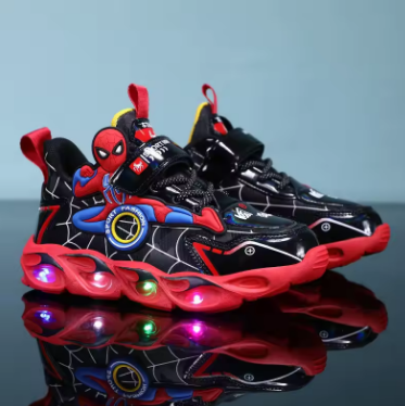 Disney Boys Shoes LED Lights Cartoon Autumn Children's Sports Shoes Leather Non-slip Children's Running Shoes Sneaker Size 25-35