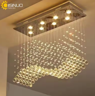 Postmodern Light Luxury Restaurant Dining Room Crystal Chandelier Bead Curtain Partition Rectangular Shop High-end Pendant Light