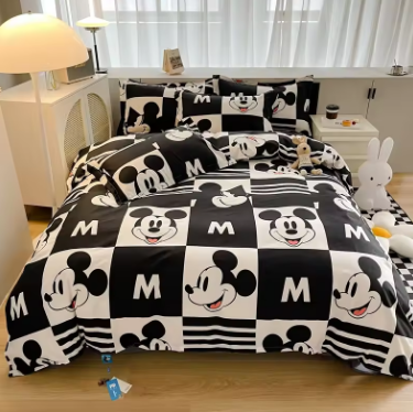 Disney Bedding Set Cartoon Lotso Stitch Mickey Minnie Duvet Cover Bed Sheet Pillowcase King Queen Full Twin Size Home Textile