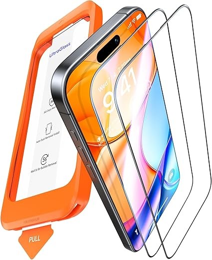 UltraGlass Top 9H+ Glass for iPhone 15 Pro Screen Protector [Military Grade Shatterproof & Longest Durable] Screen Protector 15 Pro Tempered Glass Full Coverage, 2 Packs