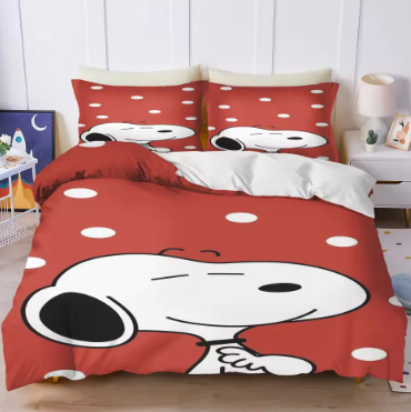 Snoopy Bedroom anime Duvet Set Bedding King Size Luxury Cover 3-Piece Polyester Christmas Decorations Cute Printed Cartoon home