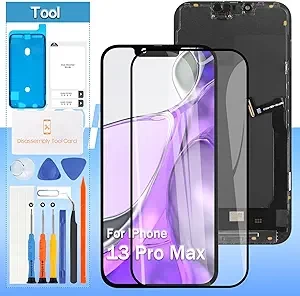 Screen Replacement for iPhone 13 Pro Max (Incell) A2643, A2484, A2641, A2644, A2645 6.7" LCD Display 3D Touch Digitizer Full Assembly with Waterproof Anti-Dust Adhesive