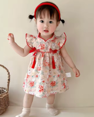 Baby Girl Dress Summer New Baby Clothes Lovely Rabbit Printed Cheongsam for Baby Girl Kids Clothes
