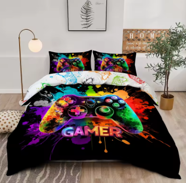 3PC Oil Colored Game Console Duvet Cover, 1 Duvet Cover+2 Pillowcases, Digital Printing Technology, Comfortable And Soft Fabric