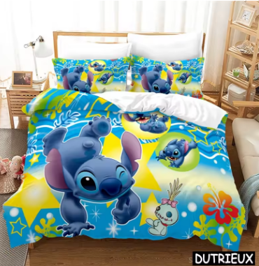 Cute Lilo And Stitch Queen King Size Bedding Set Disney Cartoon 3D Print Comforter Cover With Pillowcase Home Textile Bedclothes