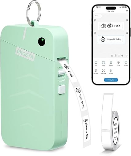 S001 Label Maker Machine with Tape, Portable Bluetooth Label Maker for Home and Office Organization, Thermal Label Printer Mini Label Maker with Multiple Templates, Green