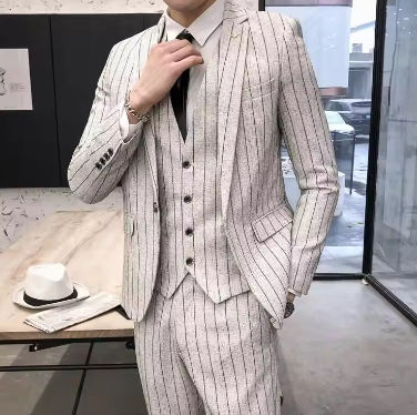 Wedding Dress For Men Suits Slim Fit Plaid Suits New Man Jackets+Pants+Vest 3 pieces High Quality Men Smart Casual Suits Blazer