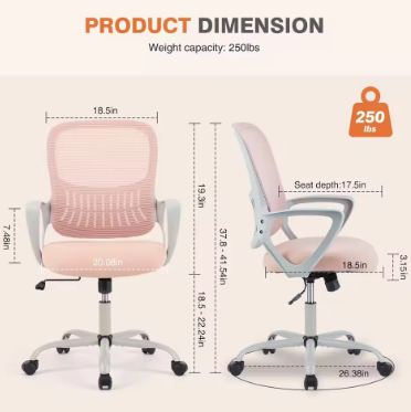 Sweetcrispy Office Computer Desk Managerial Executive Chair, Ergonomic Mid-Back Mesh Rolling Work Swivel Chairs With Wheels,