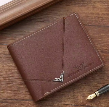 New men's wallet Men's short money clip young men simple fashion multi-card litchi pattern cross splicing leather wallet